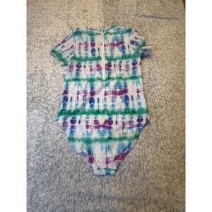DSG Girls‎ L Short Sleeve One Piece Swimsuit Tide Dye Multi UV Protection NWT